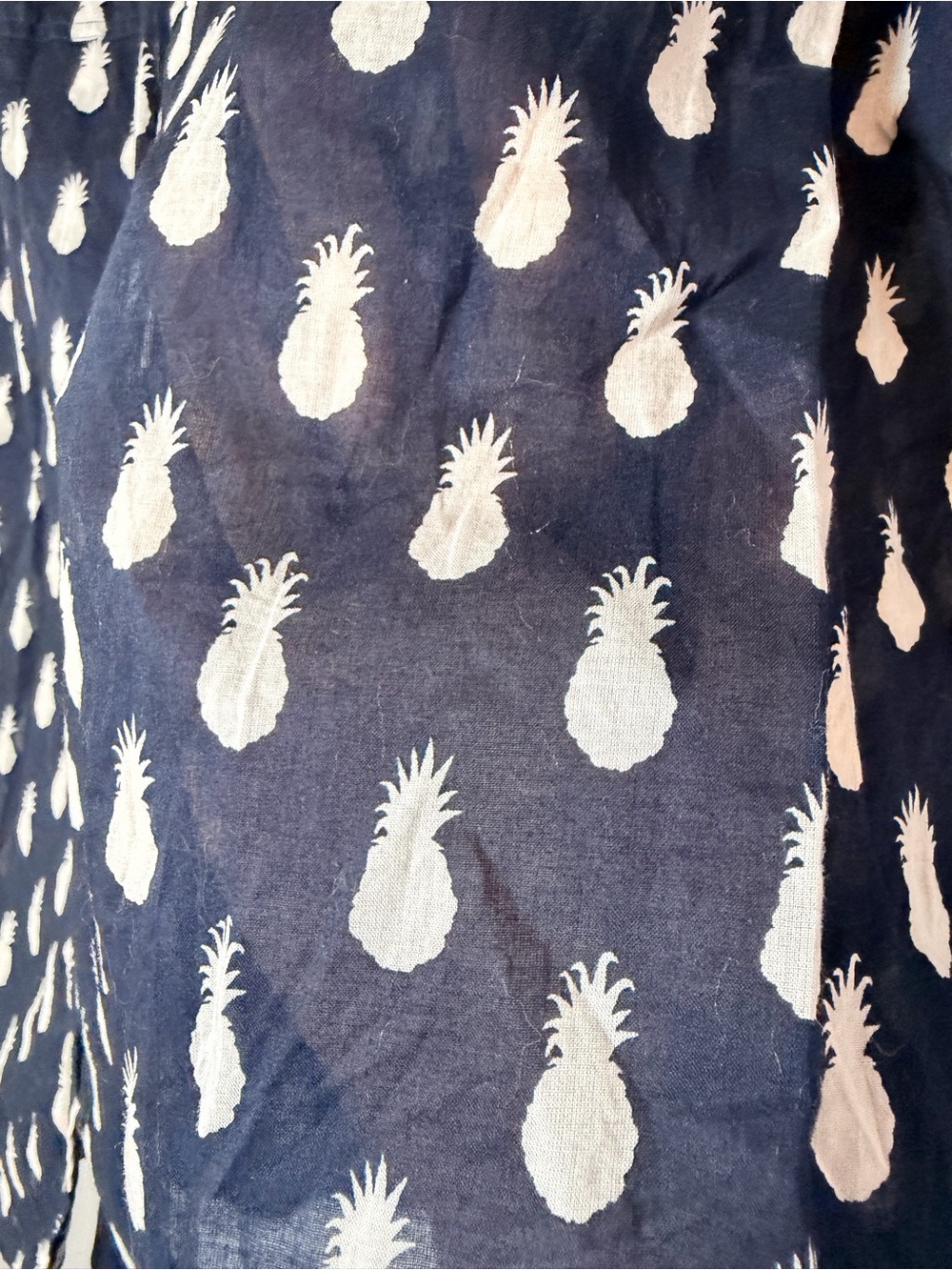 Talbots Women's Navy Blue Pineapple Print Button Up Shirt 1X Cotton Long Sleeve - Picture 5 of 8